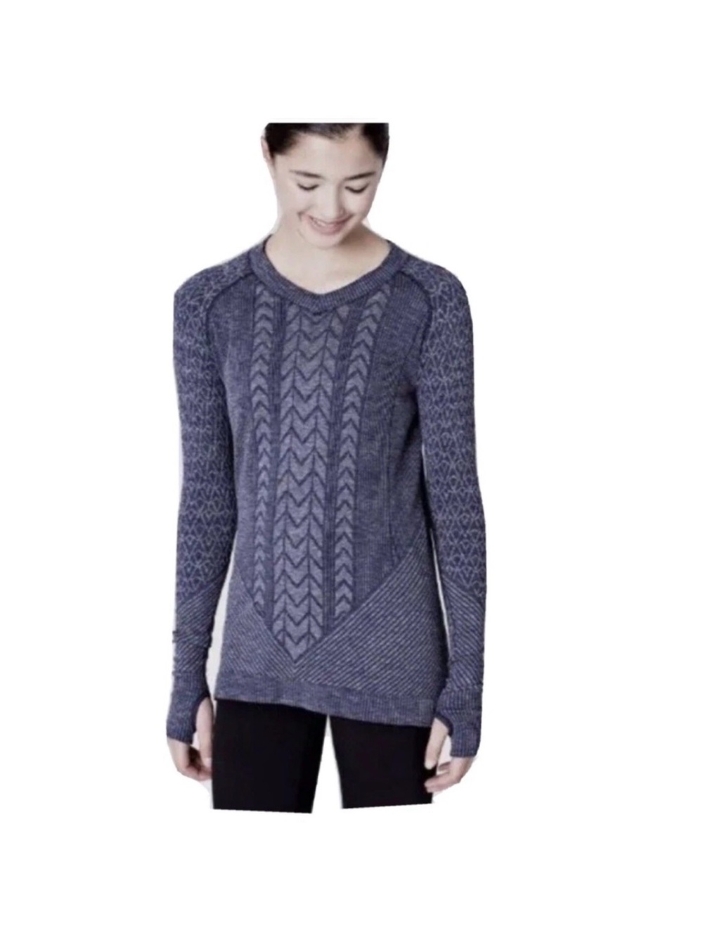 Ivivva by Lululemon Glacier Air Long Sleeve Top V-Neck Blue Knit